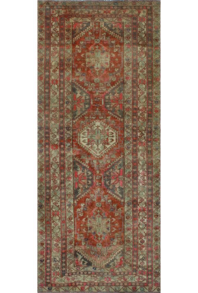 Vintage Distressed Odell Rust/Light Brown Runner, 4'5x10'6