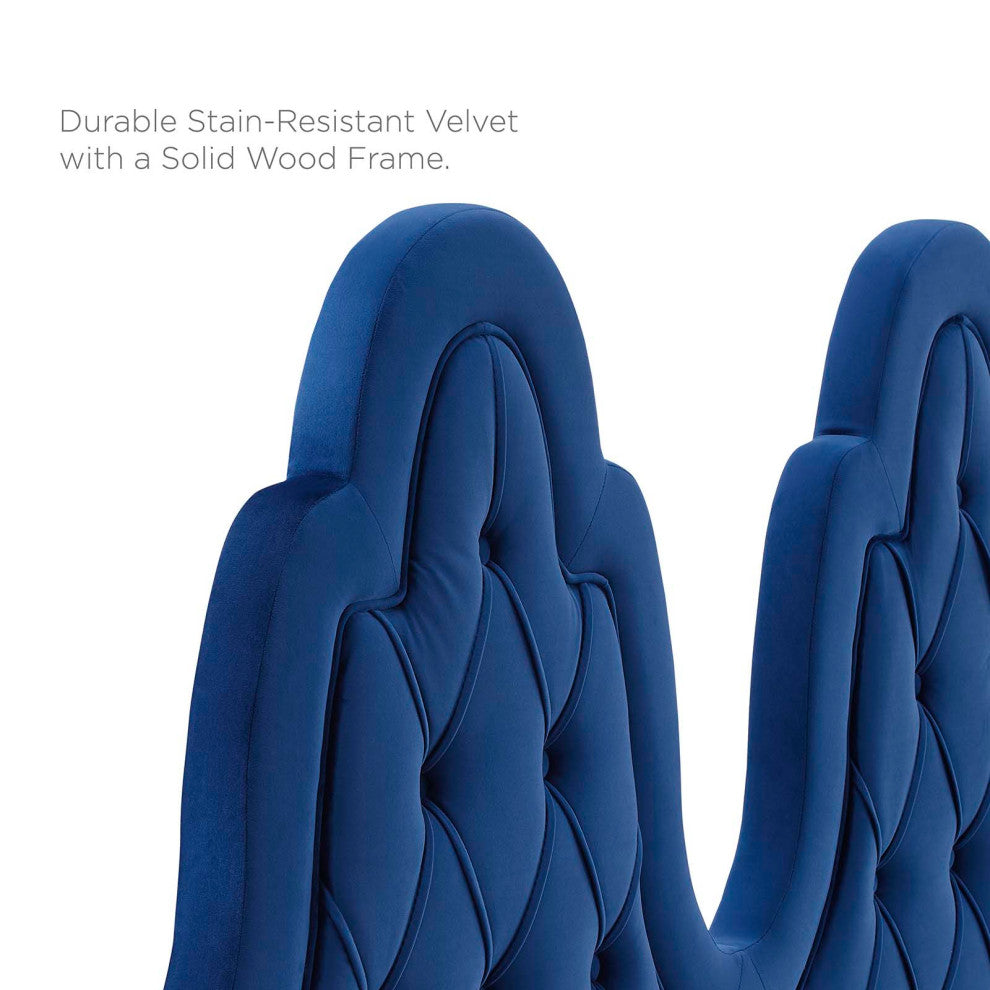 Tufted Platform Bed Frame, Twin Size, Velvet, Blue Navy, Modern Contemporary