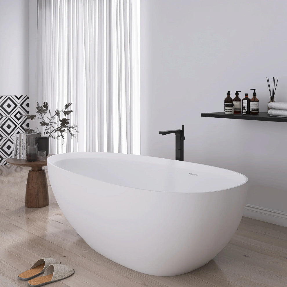 Solid Surface Freestanding Soaking Bathtub, Drain, 71"