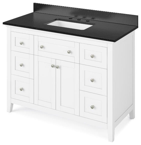 Chatham Traditional 48" White Single Sink Vanity, Black Granite Vanity Top