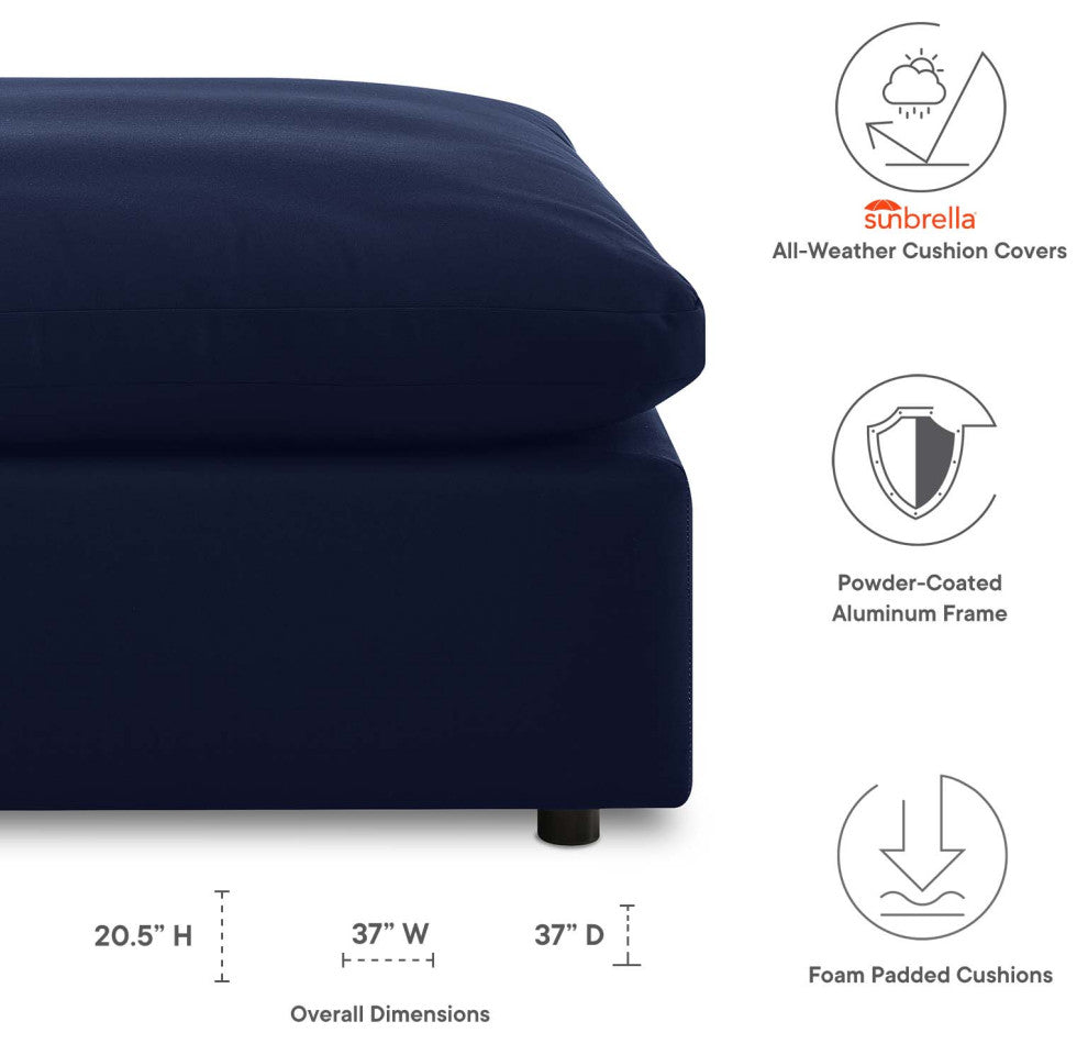 Ottoman Lounge Chair, Sunbrella, Blue Navy, Modern, Outdoor Patio Hospitality