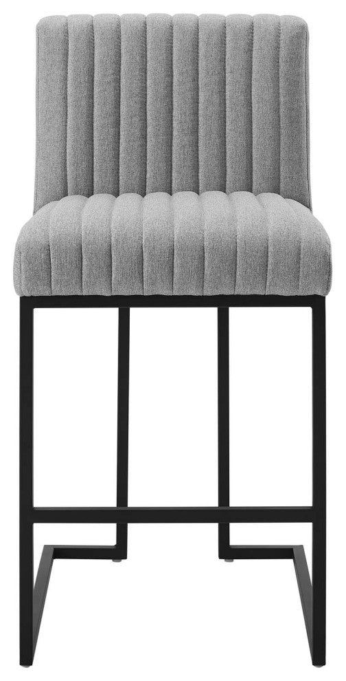 Tufted Counter Stool Chair, Fabric, Metal, Gray, Modern, Bar Pub Bistro