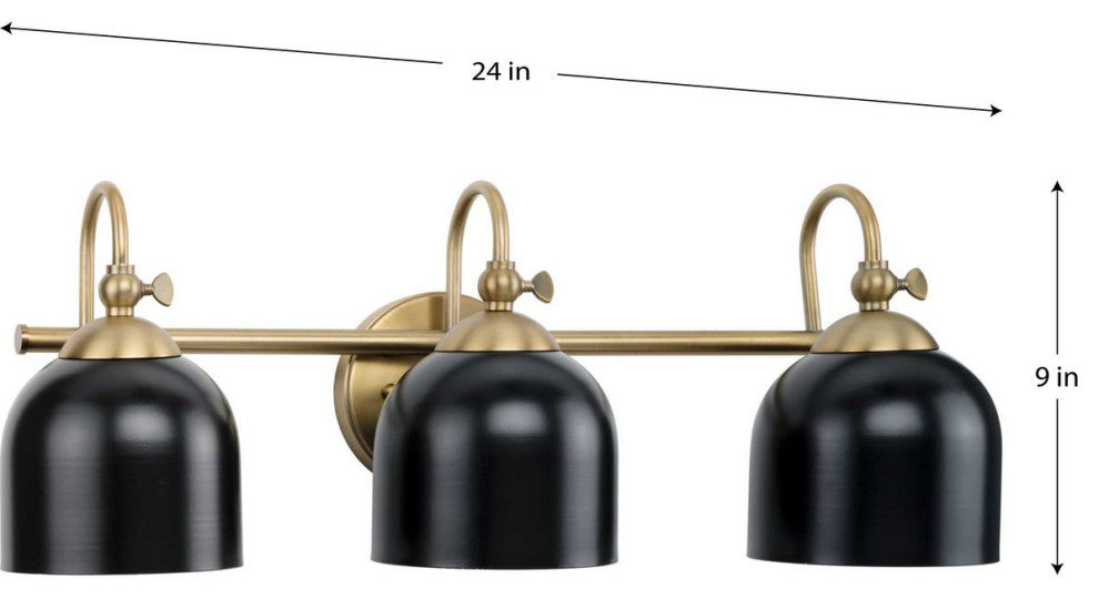 Dalton Collection 24" 3-Light Vintage Brass Matte Black Bath Vanity Light