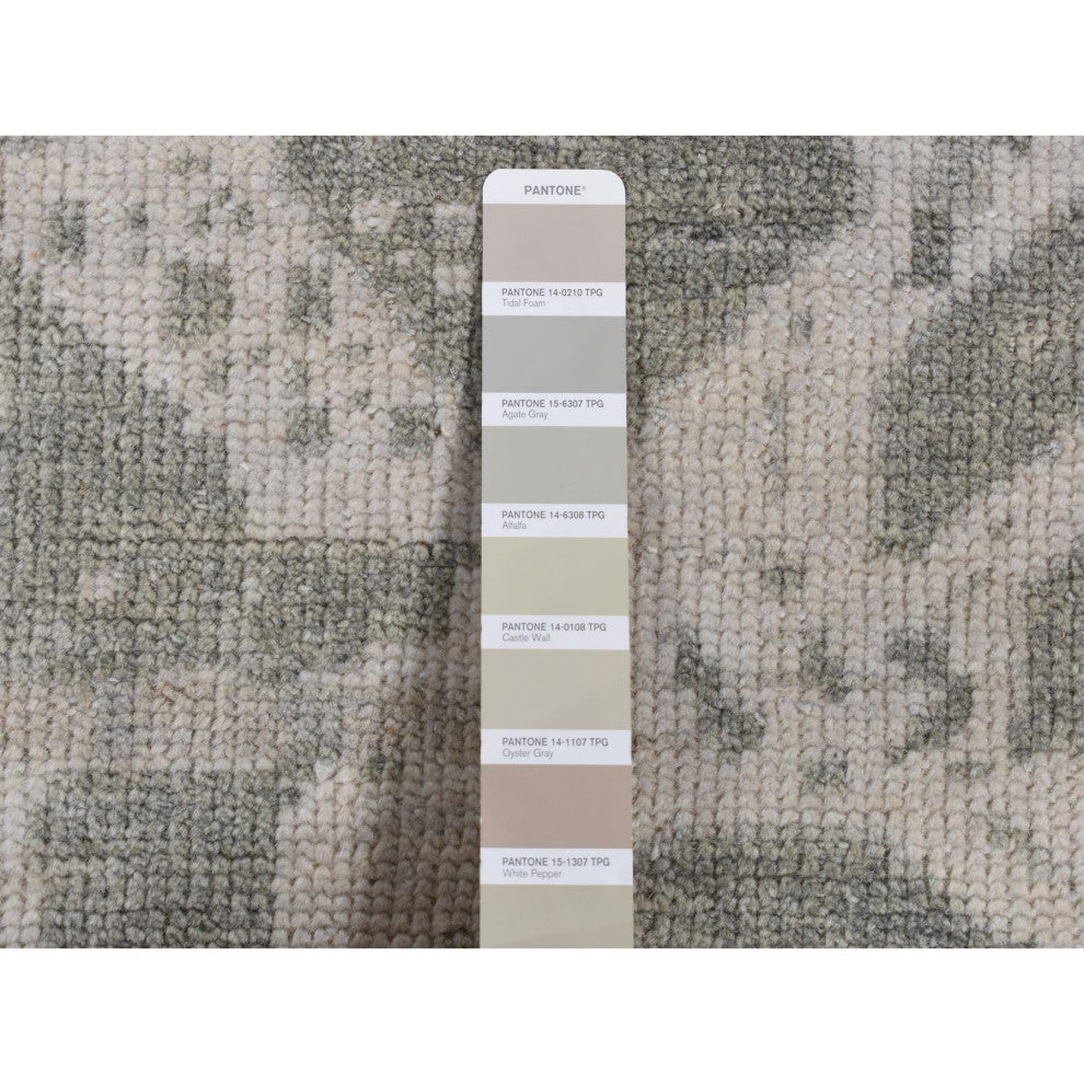 Gray Oushak Repetitive Botteh Design Pure Wool Hand Knotted Rug 5'10" x 9'