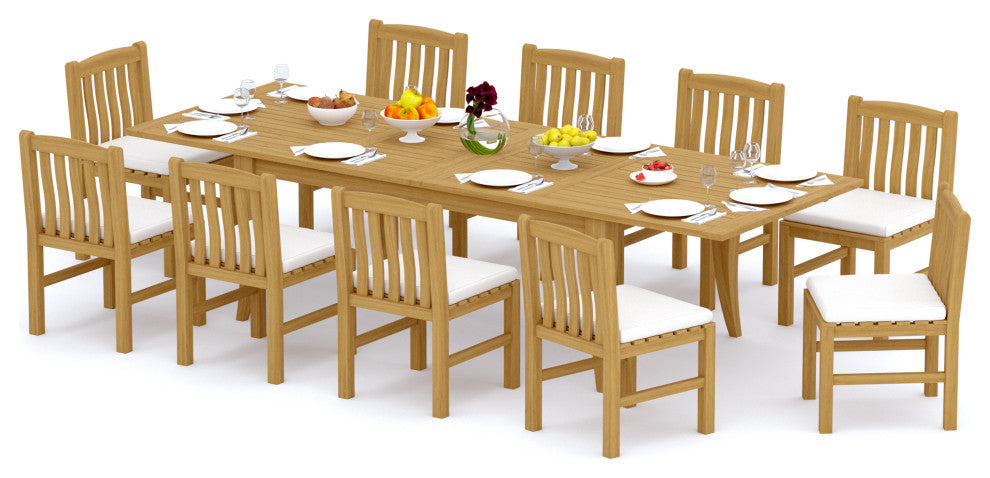 11-Piece Outdoor Teak Set: 122" X-Large Rectangle Table, 10 Devon Armless Chairs