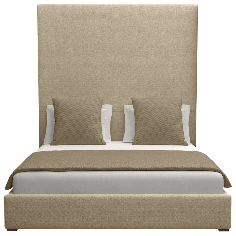 Nativa Interiors Moyra Plain Bed, Flax, King, Headboard: High