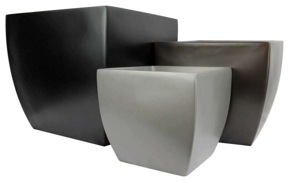 Pacifica Square Curved Planter Box, Black, 16"x16"x14.5"