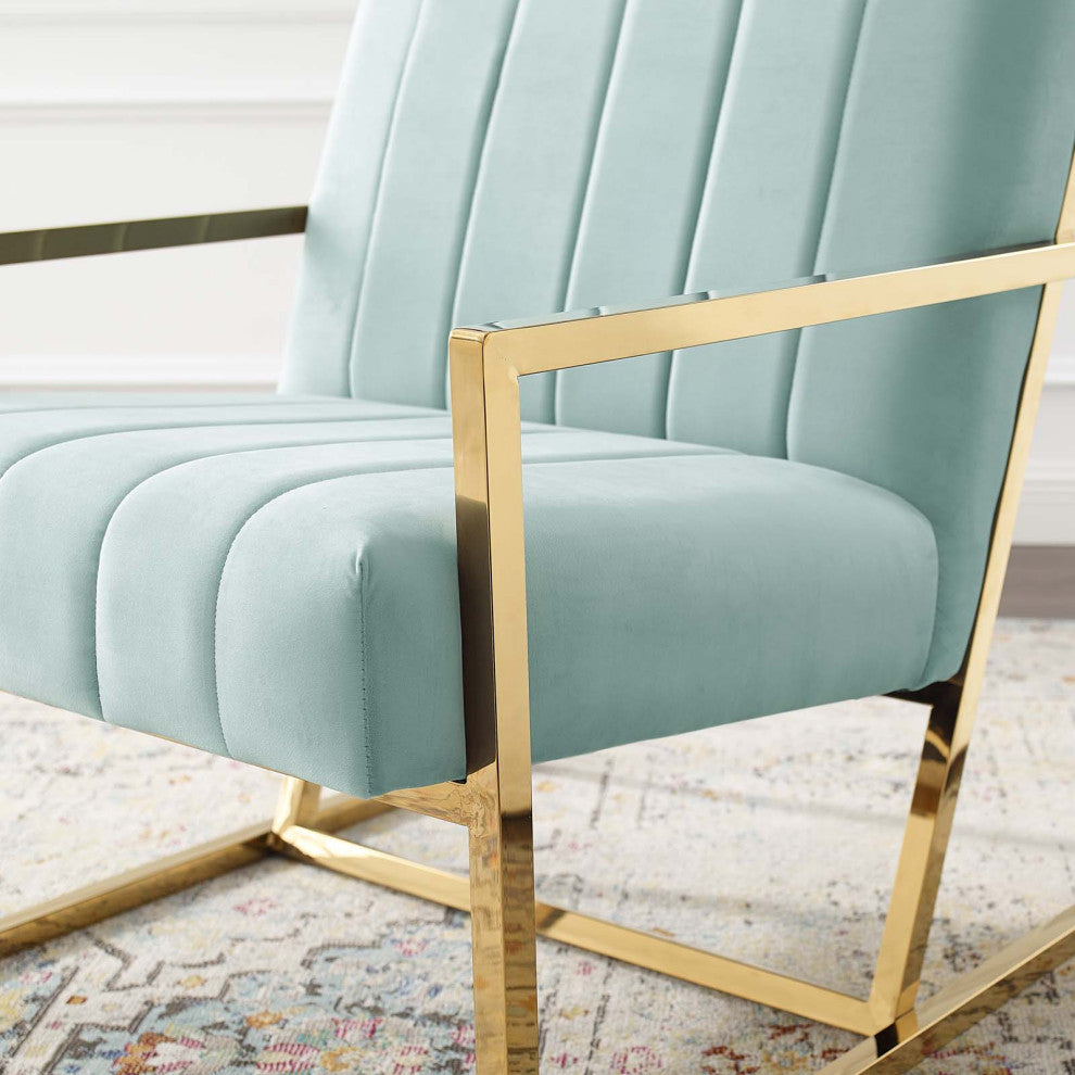 Tufted Armchair Accent Chair, Velvet, Blue, Modern, Living Lounge Hospitality