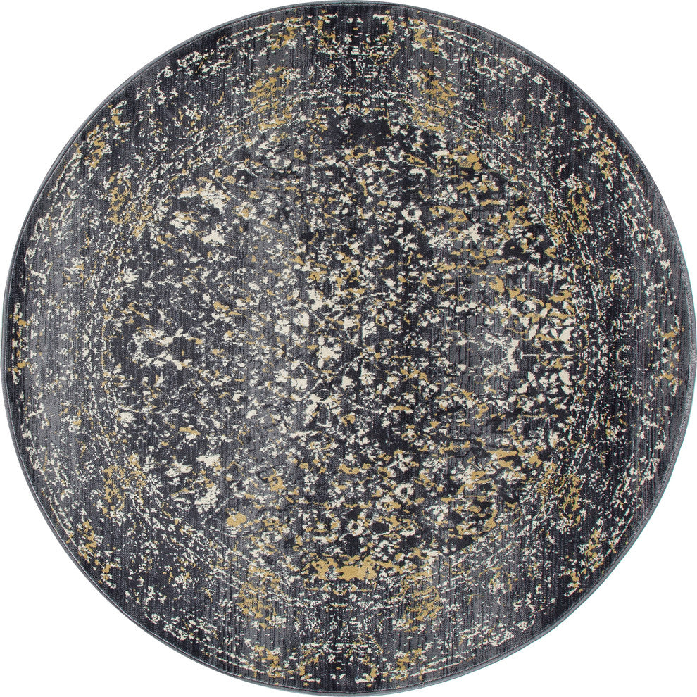 Karelia Inheritance Dark Gray 5'3" Round Area Rug
