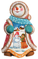 Hand Painted Snowy Day Snowman Ornament Figurine With Scenic Painting