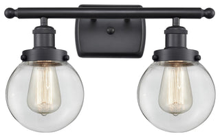 Beacon 2-Light Bath Vanity-Light, Matte Black, Clear