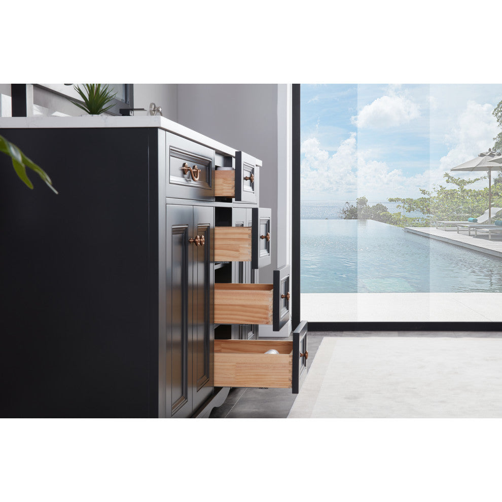 Legion Furniture WS2512 Series Bathroom Sink Vanity, Tricorn Black, 60", Artificial Stone Top, Double Sink