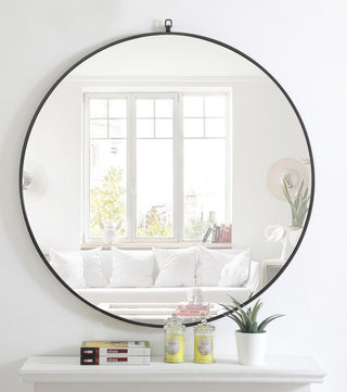 Home Living Metal Frame Round Mirror With Decorative Hook, 36", Black