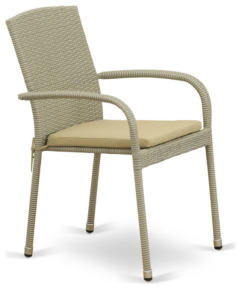 5Pc Outdoor- Natural Color Wicker Dining Set, Patio Table, 4 Armchair
