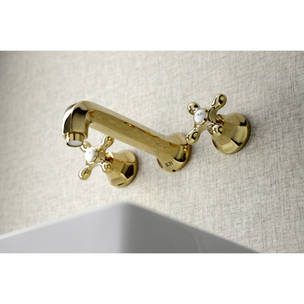 Kingston Brass KS4122AX 2-Handle Wall Mount Bathroom Faucet, Polished Brass