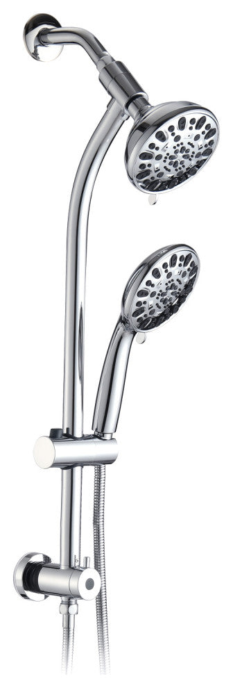 7 Spray Patterns Dual Shower Head with Slide Bar, Polished Chrome