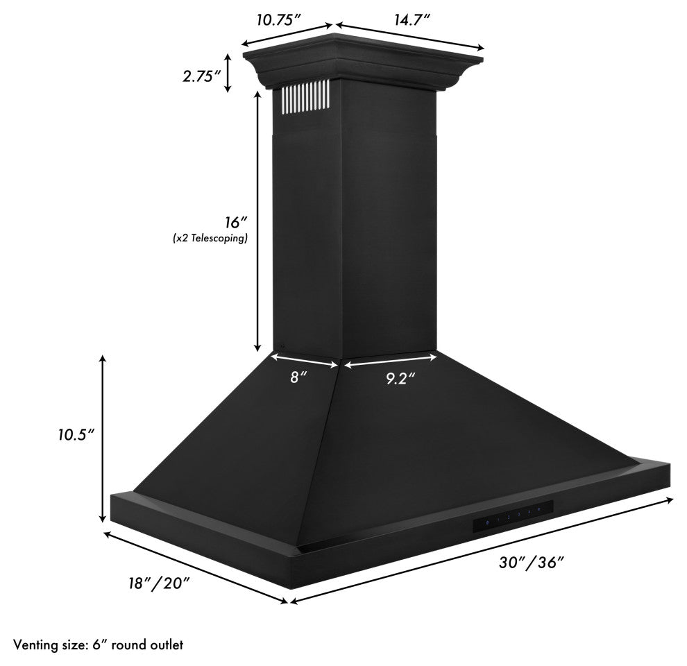 ZLINE 36" Convertible Vent Wall Mount Hood in Black Stainless (BSKBNCRN-36)
