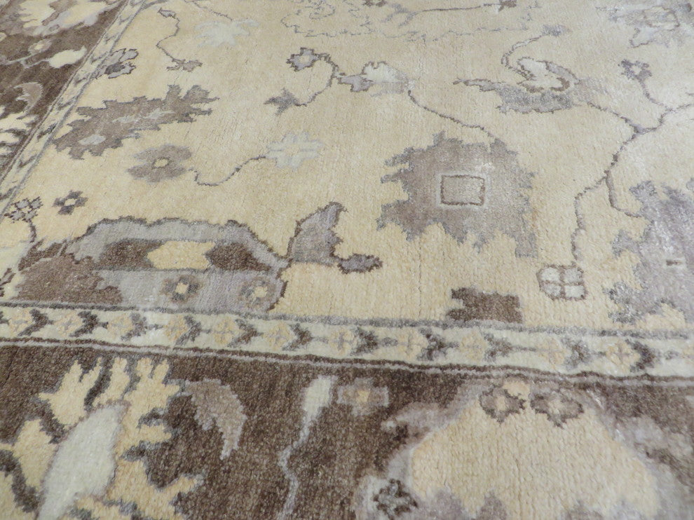 Hand Knotted Beige and Brown Bamboo Silk Oriental Rug, 8x10