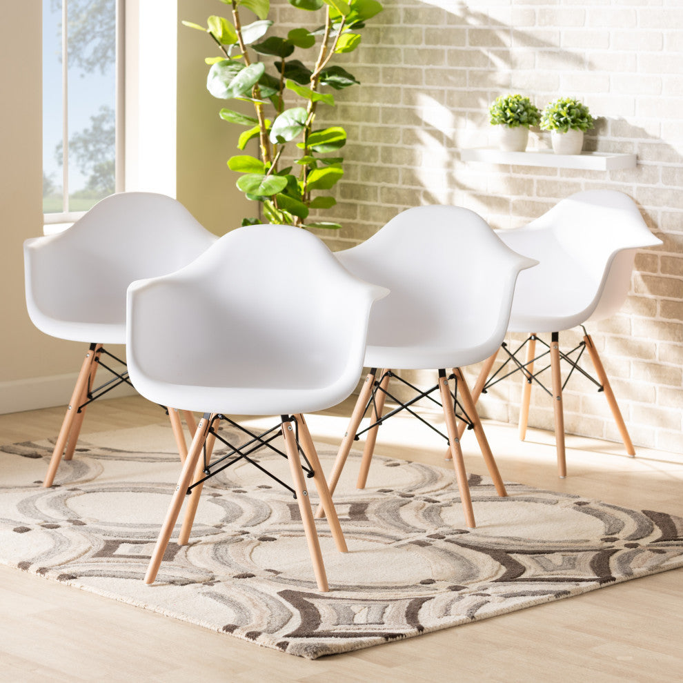 Russell Midcentury Modern 4-Piece Shell Arm Chair Set White