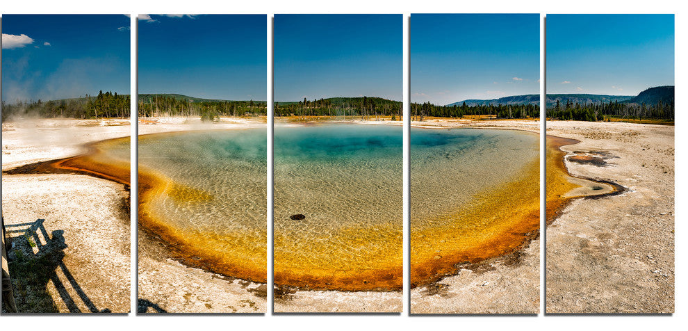 "Yellowstone Heat Pool Panorama" Landscape Print Wall Artwork, 5 Panels, 60"x28"