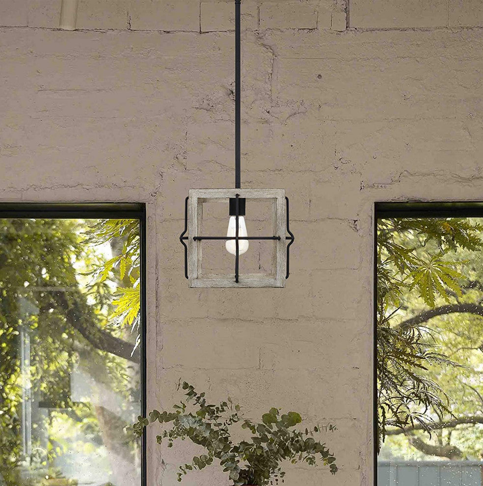 Farmhouse Pendant Light Wood Ceiling Square Pendant Lamp