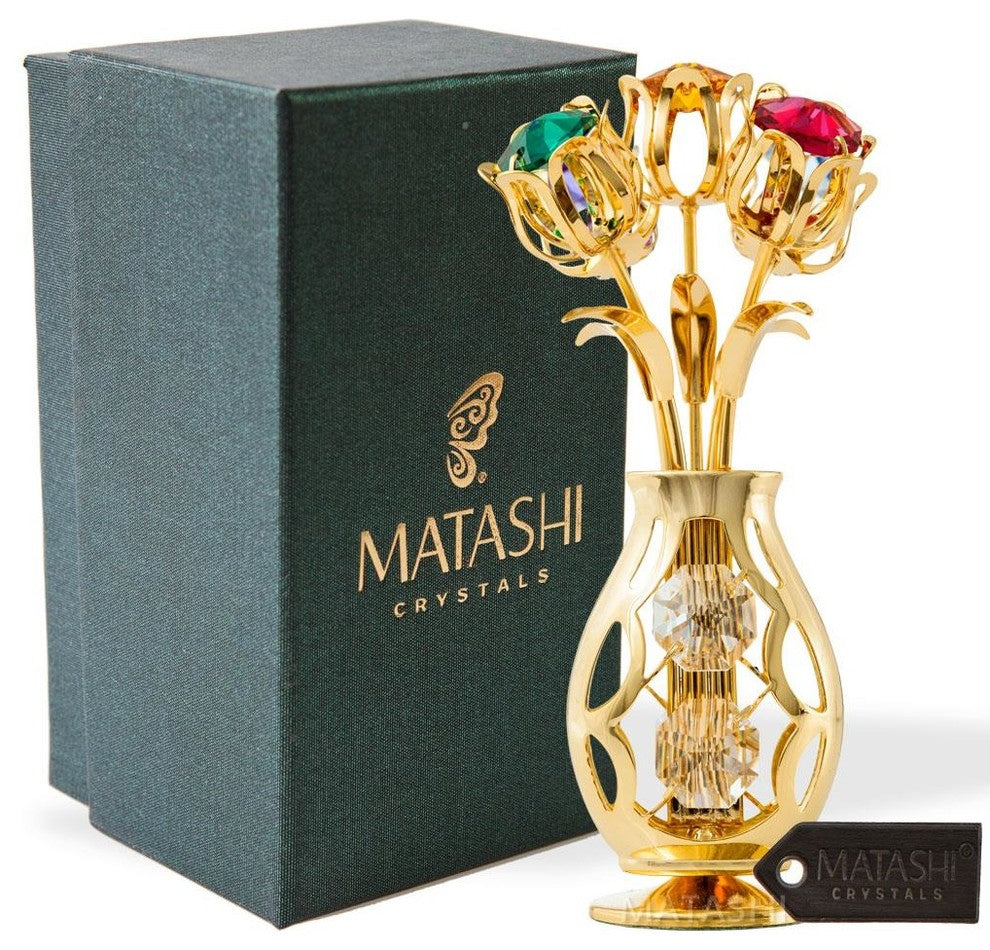 24k Gold Plated Flowers Bouquet and Vase