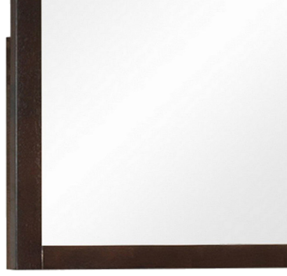 Benzara BM230501 Rectangular Wooden Frame Mirror With Leatherette Panels, Brown