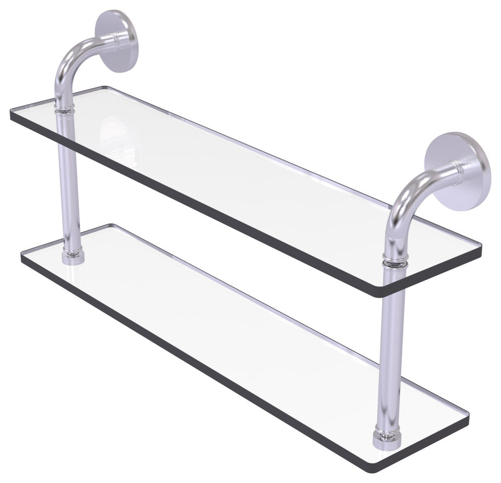 Remi 22" Two Tiered Glass Shelf, Satin Chrome