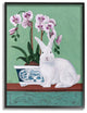 Rabbit and Flowers Pink Green Animal Painting, 24"x30"