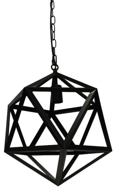 16" Industrial Style Polyhedron Metal Chandelier, Black