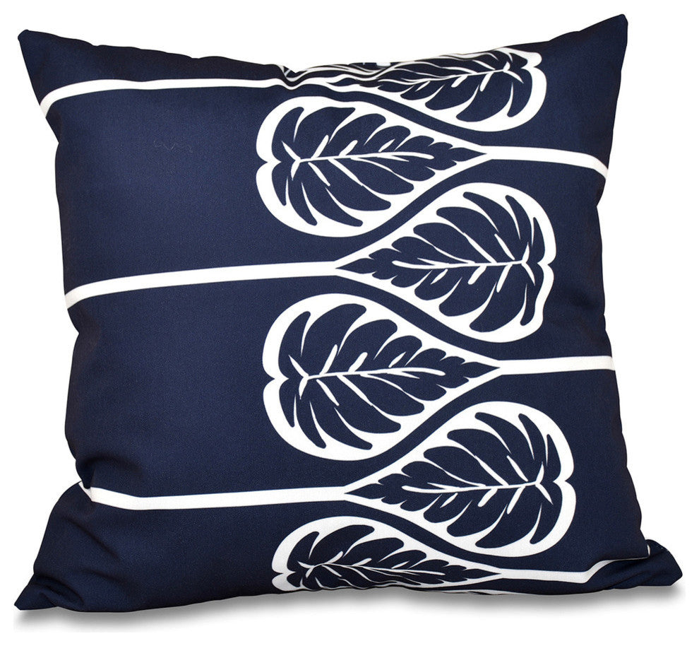 Fern 2, Floral Print Pillow, Navy Blue, 20"x20"