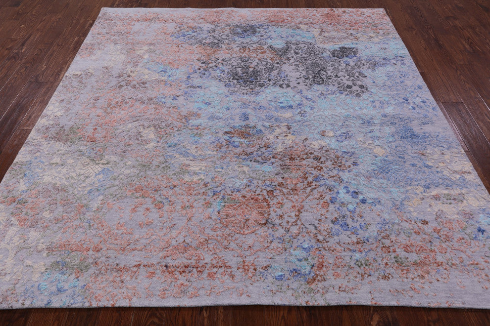 8' Square Modern Wool and Silk Hand Knotted Rug Q11816