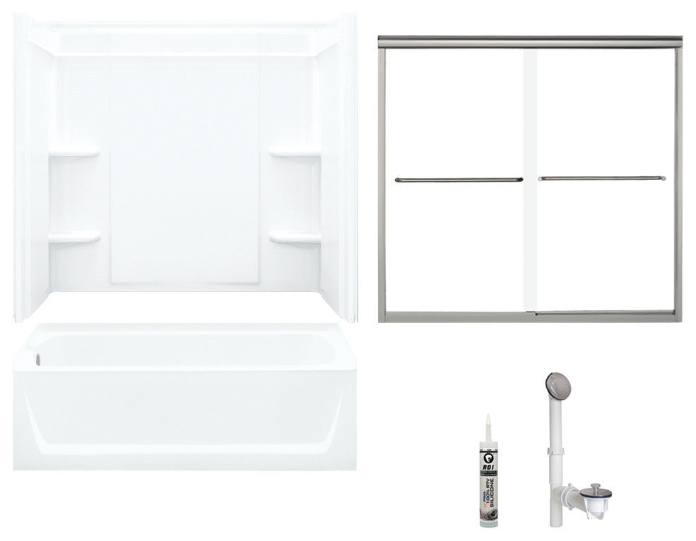 Sterling Ensemble Left-Hand Drain Bathtub Shower Kit 72"x40"x48", White