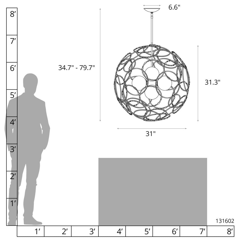 Olympus Orb Pendant, Soft Gold Finish, Standard Overall Height