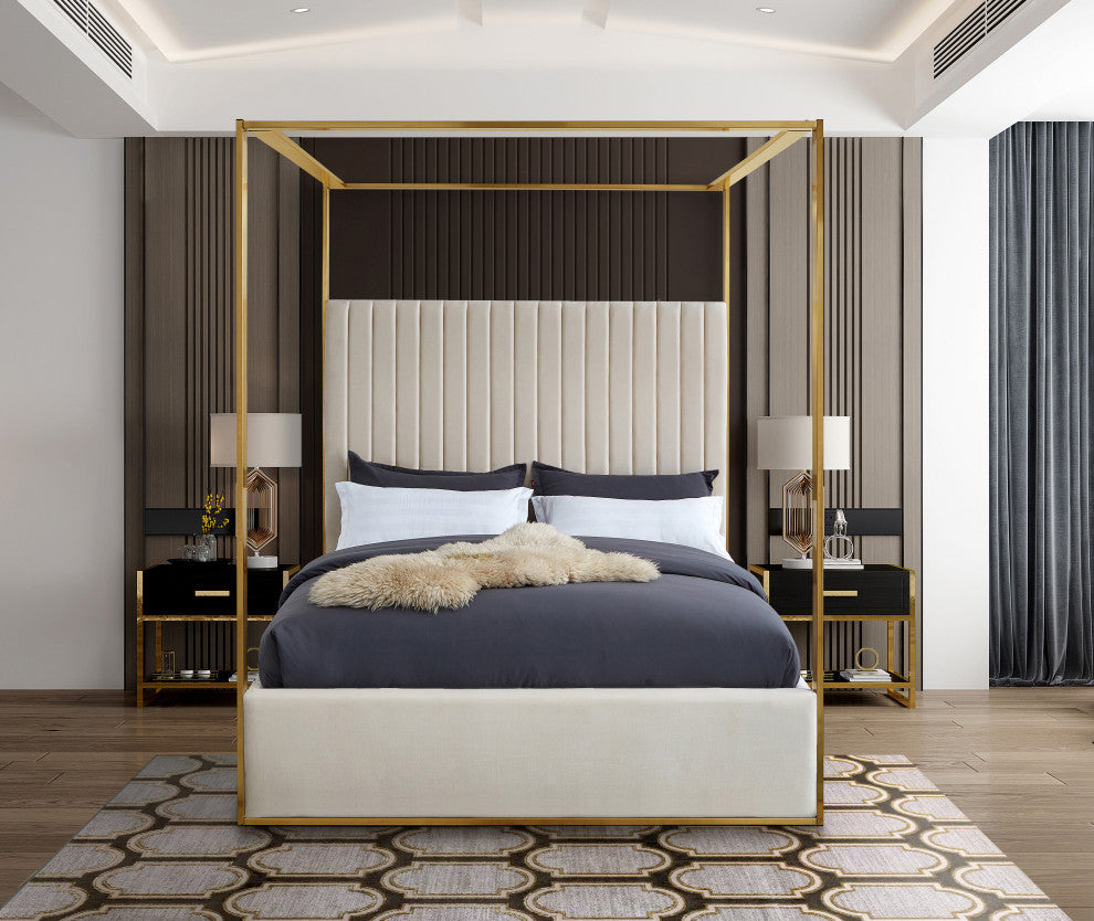 Jones Upholstered Bed, Cream, King, Velvet