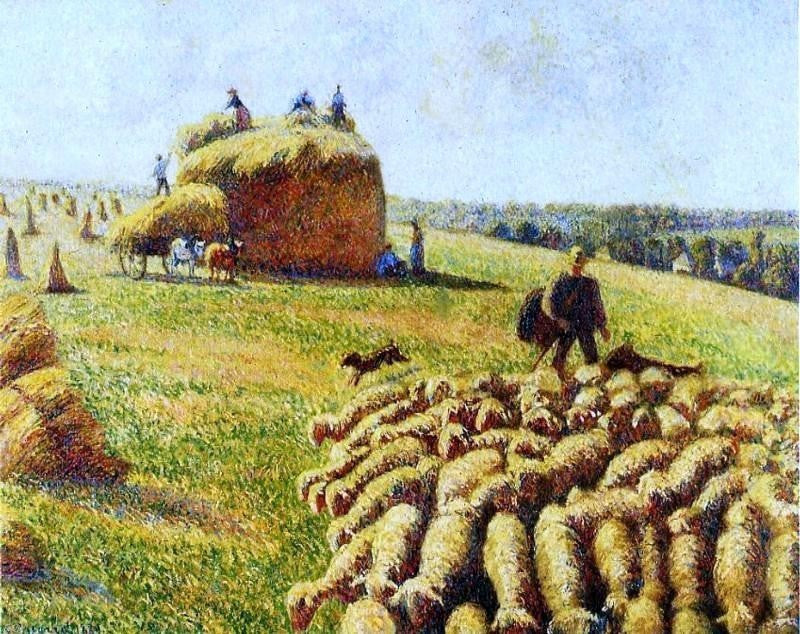 Camille Pissarro Flock of Sheep in a Field After the Harvest Wall Decal