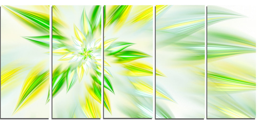 Light Green Fractal Spiral Flower, Abstract Canvas Art Print, 60"x28", 5 Panels