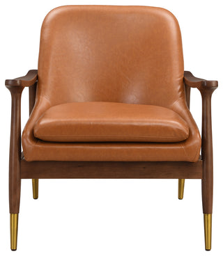 GDF Studio Mid-Century Modern Faux Leather Accent Chair, Solid Wood Frame, Brown, Single