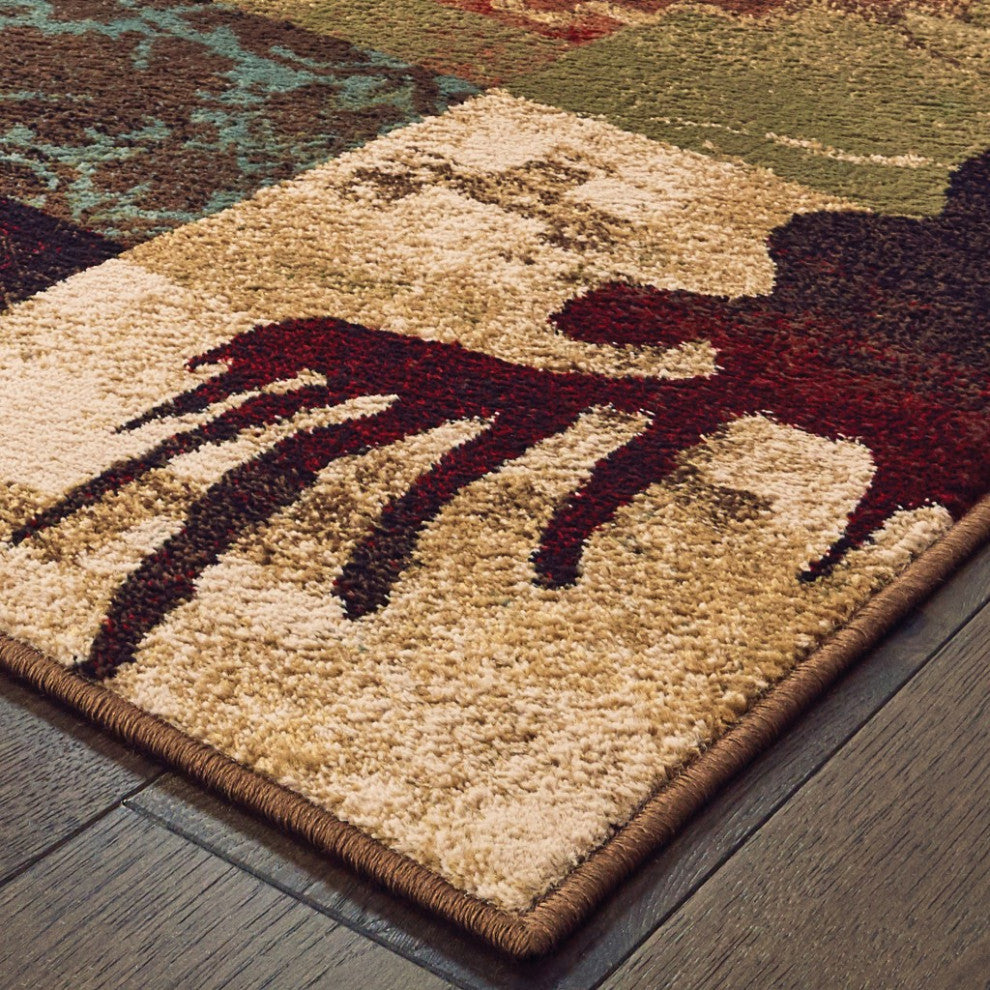 7??9??Rustic Brown Animal Lodge Area Rug