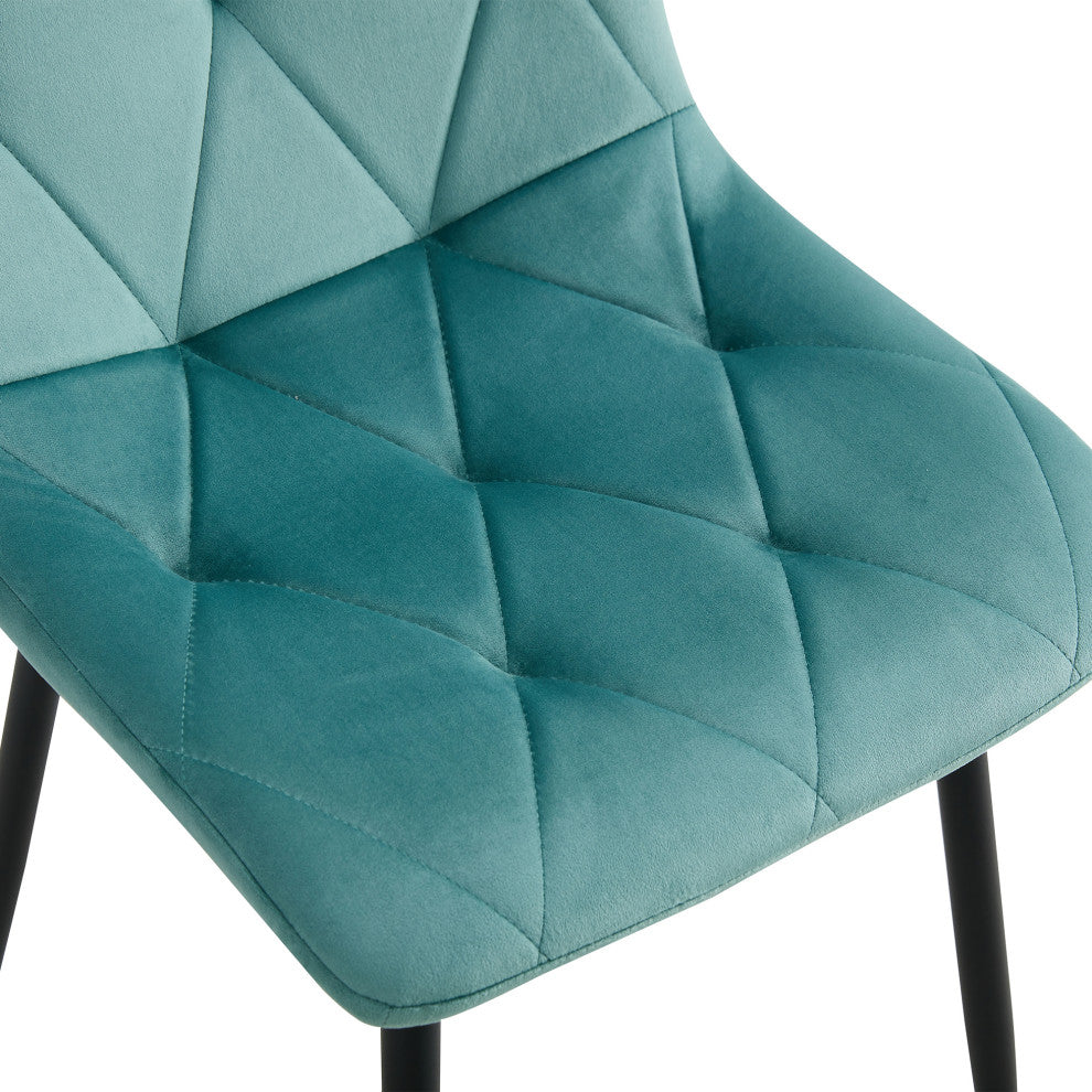 15 in.W Indoor Dining Velvet 4-Chair with Cushions and Metal Legs, Antique Blue Green