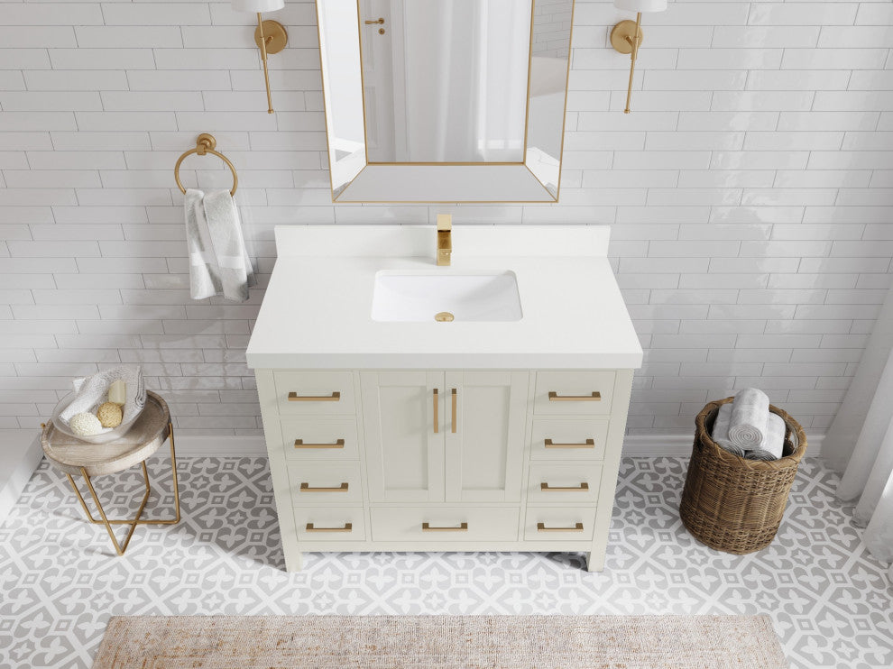 Malibu 42" Single Sink Bath Vanity in Fine Grain 2" White Quartz