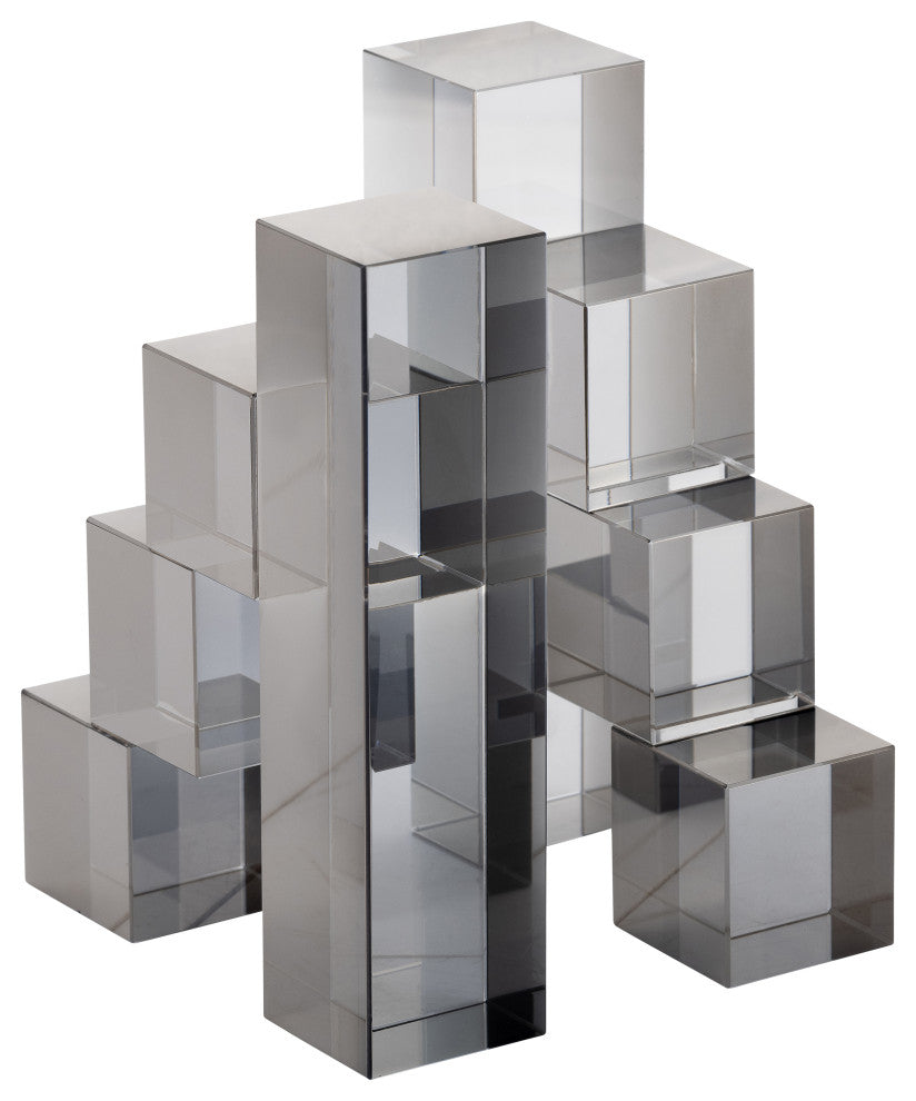 Glass, Set of 2 6" Tetrimino Bookends, Smoke