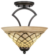 Zilo Semi Flush, 2 Bulbs, Dark Granite, 12" Chocolate Icing Glass
