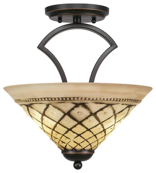 Zilo Semi Flush, 2 Bulbs, Dark Granite, 12" Chocolate Icing Glass