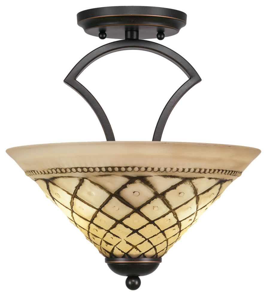 Zilo Semi Flush, 2 Bulbs, Dark Granite, 12" Chocolate Icing Glass