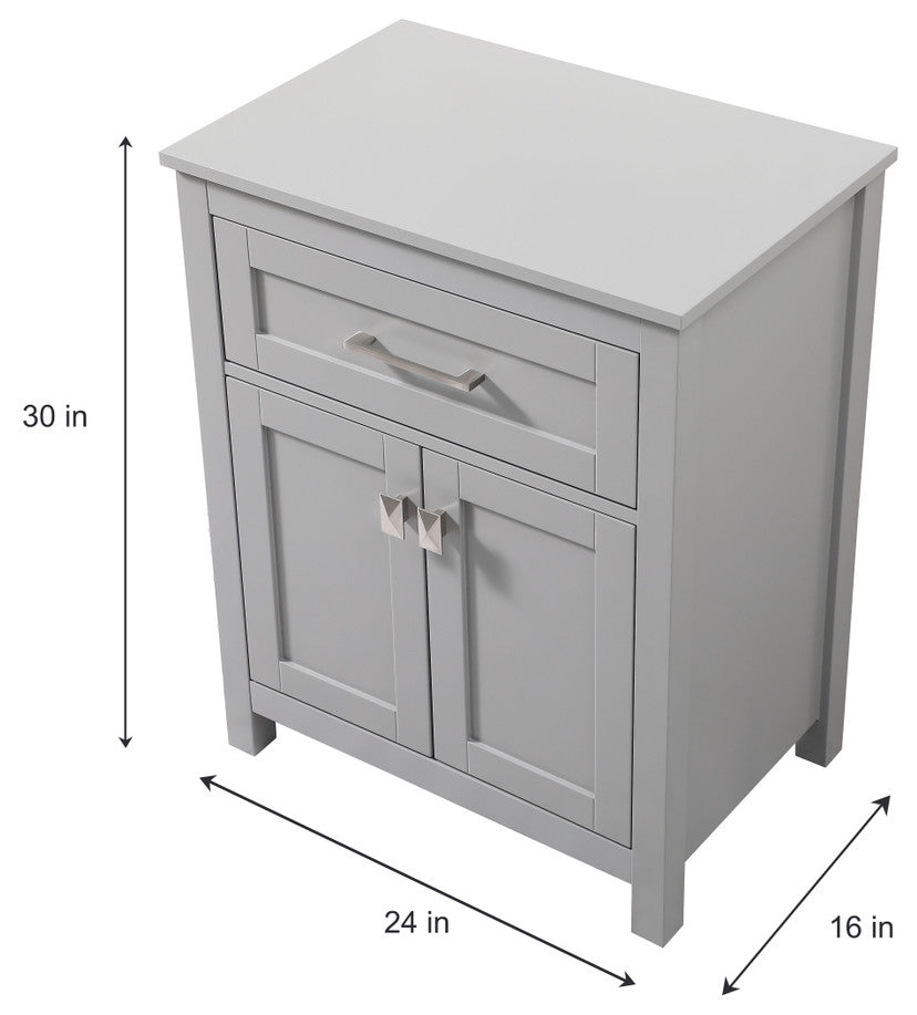 24" Wide Bathroom Storage Freestanding Cabinet, Grey
