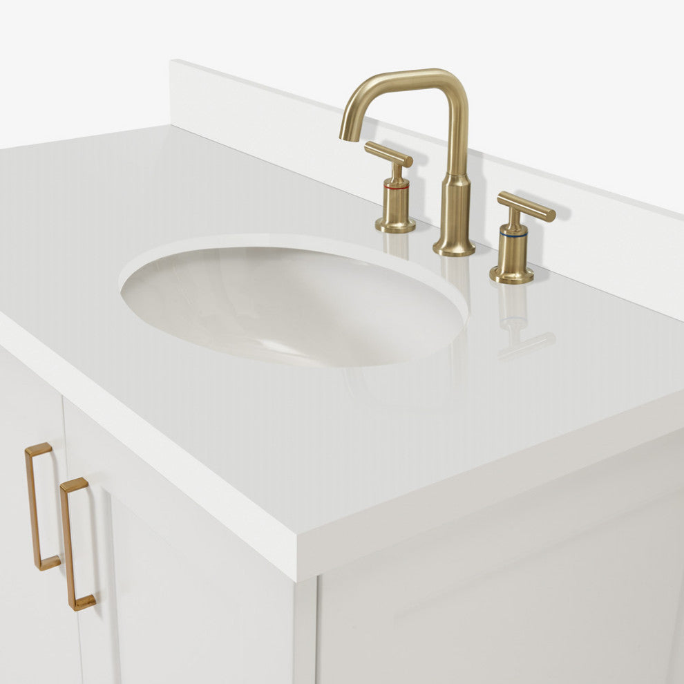 ARIEL Taylor 43" Right Offset Oval Sink White Vanity White Quartz Top, No Mirror