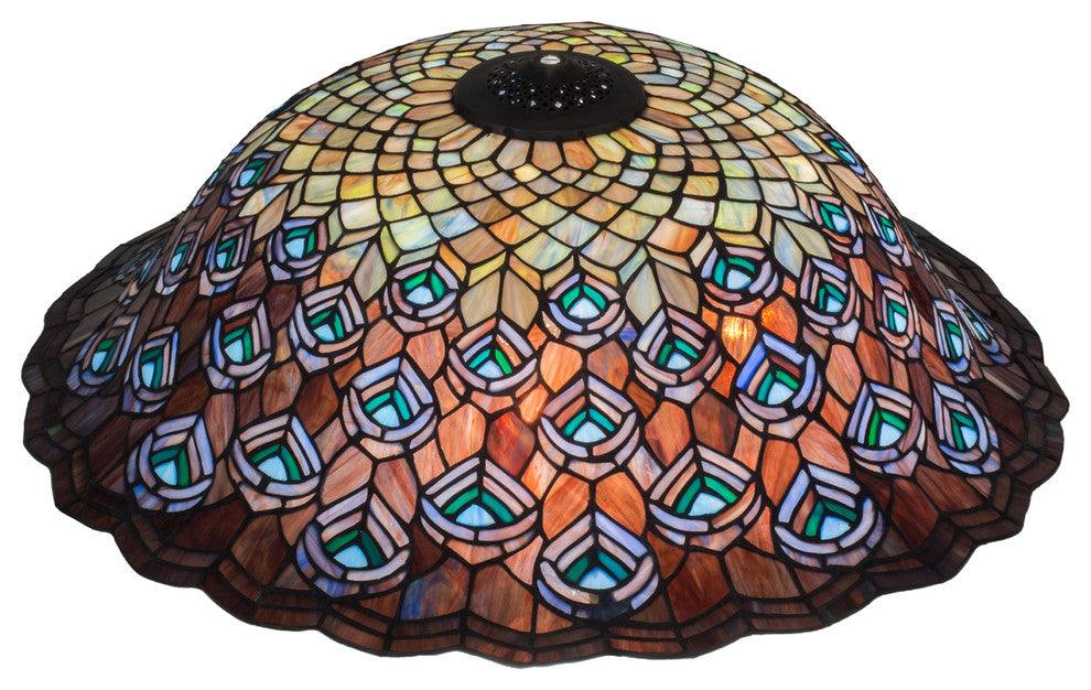Meyda Lighting 24"W Tiffany Peacock Feather Shade, Green/Blue/Purple