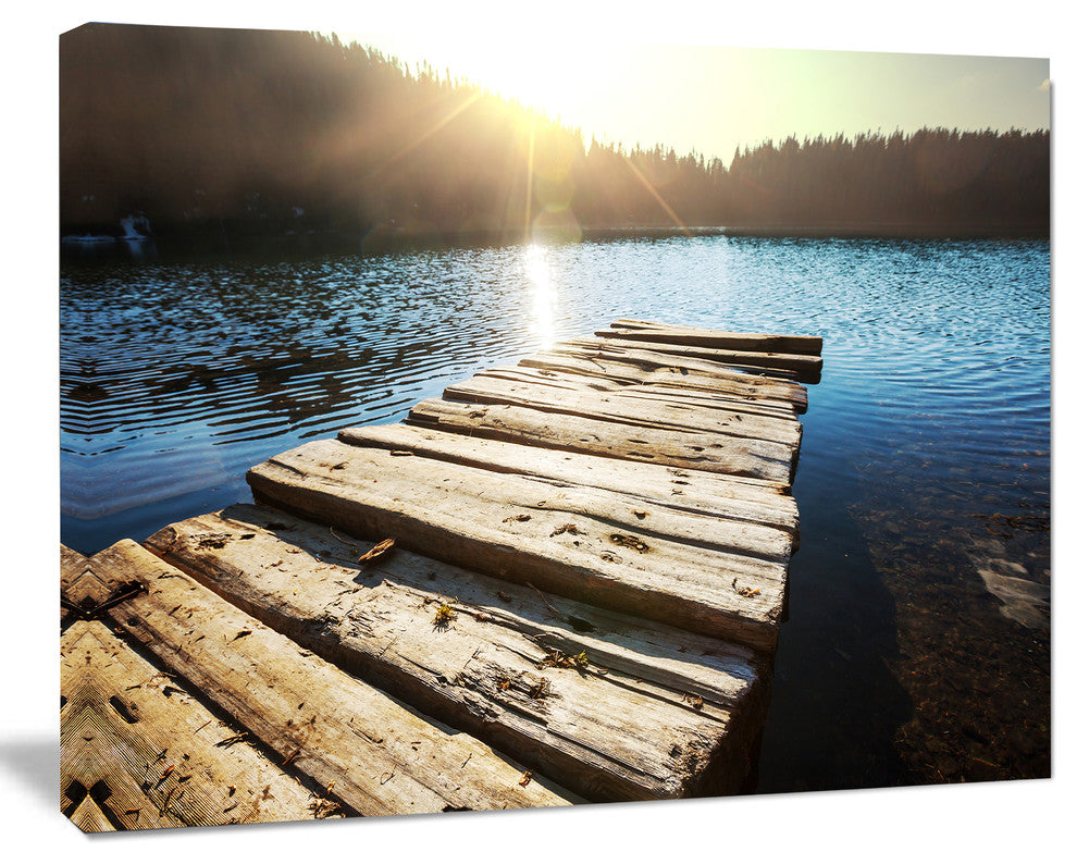 Large Wooden Pier into the Lake, Seashore Canvas Art Print, 20"x12"