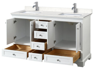 Deborah 60" White DBL Vanity, Carrara Cultured Marble Top